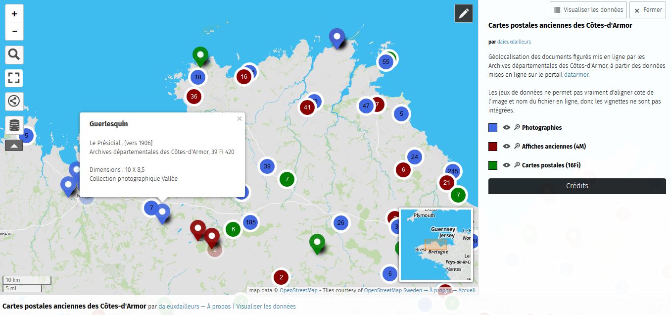 Carte des documents figurés mis en ligne par les Archives des Côtes-d'Armor