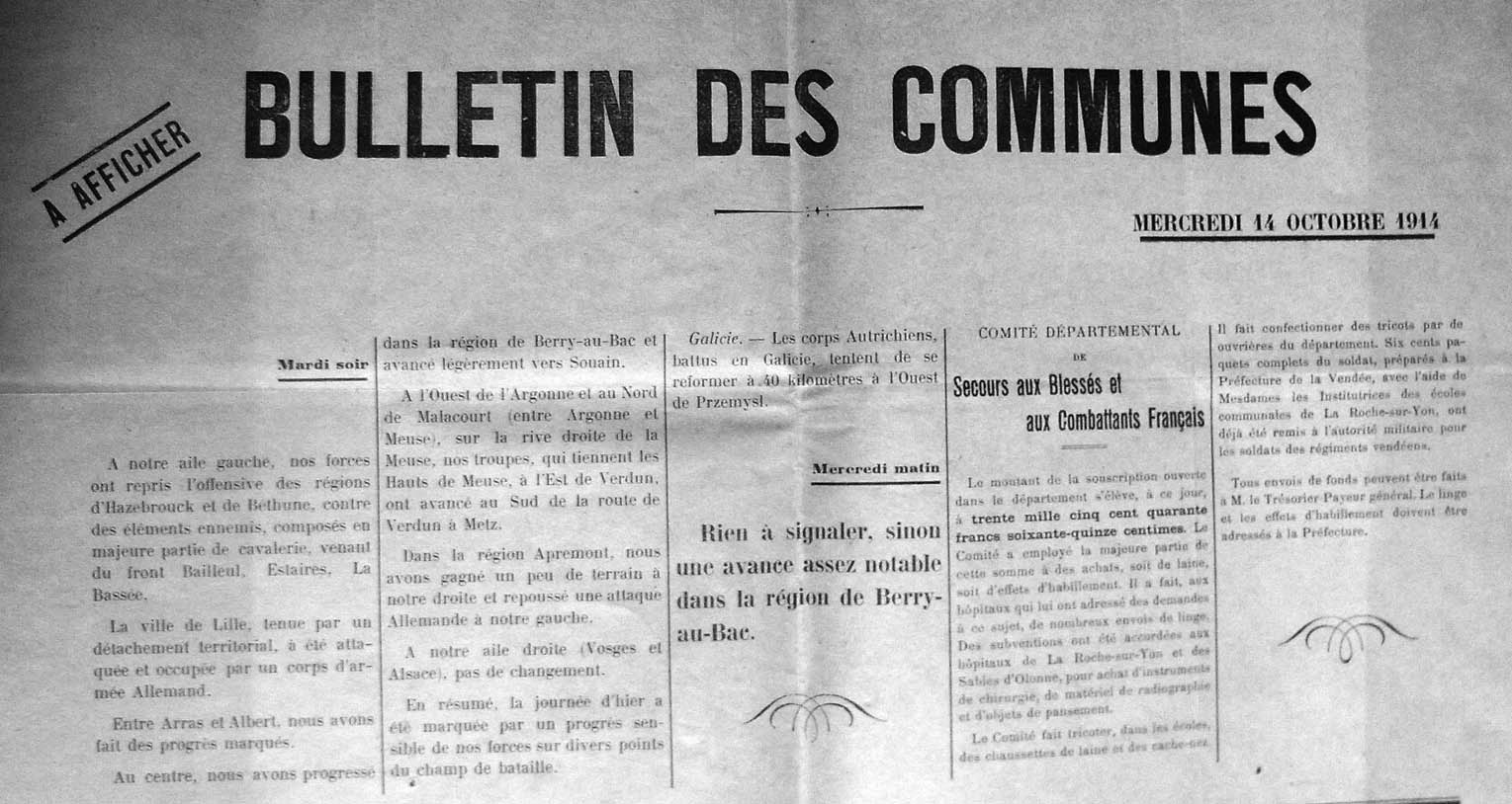 Bulletin des communes, 1914, sous-série 4H, archives d'une commune de Vendée