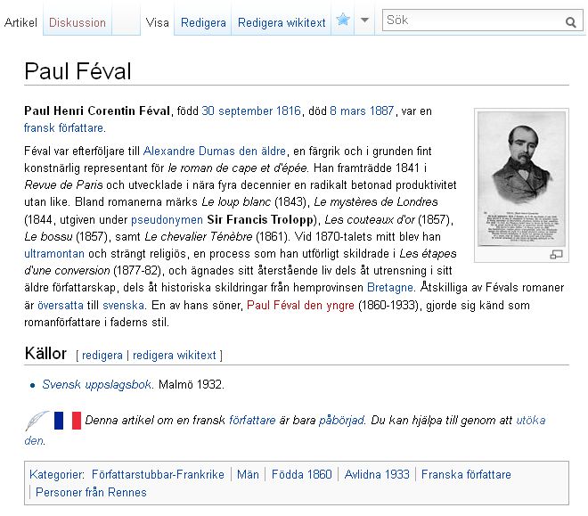 Portrait de Paul Féval issu des fonds rennais... sur la Wikipédia suédoise 